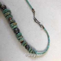Early Old Pawn Navajo Royston Turquoise Heishi Necklace Sterling 22