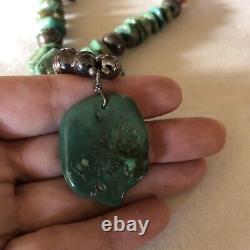 Early Old Pawn Navajo Royston Turquoise Heishi Necklace Sterling 22