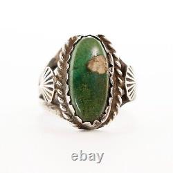 Early Old Pawn Sterling Cerrillos Turquoise Applied Stamps Rope Border Ring 7.25