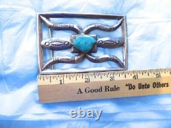 Early Old Pawn Sterling Native American Navajo Turquoise Belt Buckle 3 7/8 Long