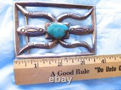 Early Old Pawn Sterling Native American Navajo Turquoise Belt Buckle 3 7/8 Long