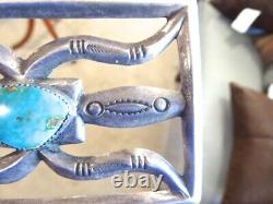 Early Old Pawn Sterling Native American Navajo Turquoise Belt Buckle 3 7/8 Long