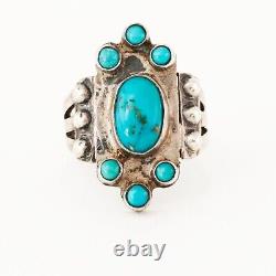 Early Old Pawn Sterling Silver Blue Turquoise Cluster Rain Drops Ring 5.75
