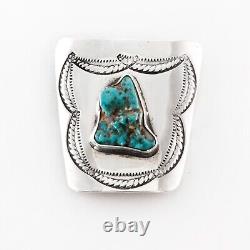 Early Old Pawn Sterling Silver Blue Turquoise Stamped Bolo