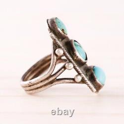 Early Old Pawn Sterling Silver Blue Turquoise Stop Light Ring Size 3.75