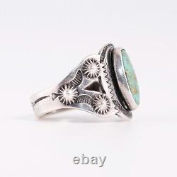 Early Old Pawn Sterling Silver Green Turquoise Bump Ups Arrow Stamps Ring 5