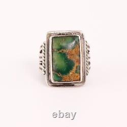 Early Old Pawn Sterling Silver Green Turquoise Rope Border Stamped Ring Size 5