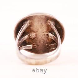 Early Old Pawn Sterling Silver Green Turquoise Stamped Dome Ring Size 8.75
