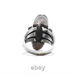 Early Old Pawn Sterling Silver Green Turquoise Stamped Rain Drops Ring Size 5