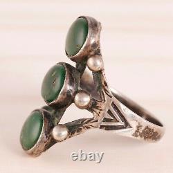 Early Old Pawn Sterling Silver Green Turquoise Stoplight Ring Size 6.75