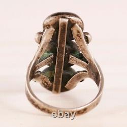 Early Old Pawn Sterling Silver Green Turquoise Stoplight Ring Size 6.75