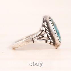 Early Old Pawn Sterling Silver Lone Mountain Turquoise Rain Drops Ring Size 4.5