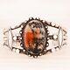 Early Old Pawn Sterling Silver Petrified Wood Applied Cuff Bracelet 6.5