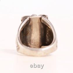 Early Old Pawn Sterling Silver Rectangle Green Turquoise Stamped Ring Size 6