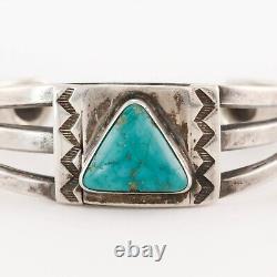 Early Old Pawn Sterling Turquoise Bump Ups Whirling Log Ingot Cuff Bracelet 6.5