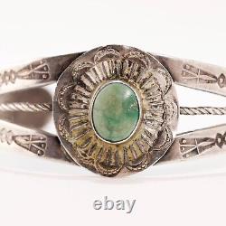 Early Old Pawn Sterling Turquoise Stamps Twisted Wire Cuff Bracelet 6.75