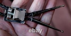 Early Old Pawn Zuni Handmade Sterling Silver Turquoise Onyx Stone Inlay Bolo Tie