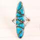 Early Old Pawn Zuni Sterling Blue Turquoise Fish Scale Inlay Ring Size 8.75