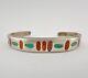 Early Old Zuni Ingot Sterling Silver Turquoise & Coral Inlay Cuff Bracelet