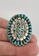 Early Old Zuni Sterling Silver Petit Point Turquoise Cluster Long Ring 1.5