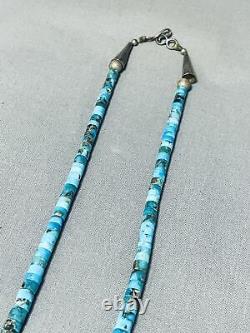 Early One Of Best Vintage Santo Domingo Turquoise Inlay Sterling Silver Necklace