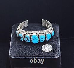 Early Orville Tsinnie Navajo Bisbee Turquoise Row Sterling Silver Cuff Bracelet