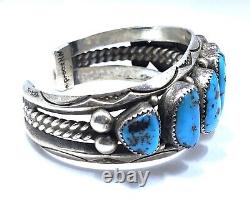 Early Orville Tsinnie Navajo Bisbee Turquoise Row Sterling Silver Cuff Bracelet