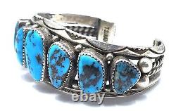 Early Orville Tsinnie Navajo Bisbee Turquoise Row Sterling Silver Cuff Bracelet