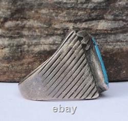 Early Pawn Navajo Stamped Sterling Silver BLUE MORENCI Turquoise MENS Ring Sz 9