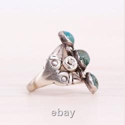 Early Period Sterling Silver Green Turquoise Rain Drops Rope Ring Size 7.75