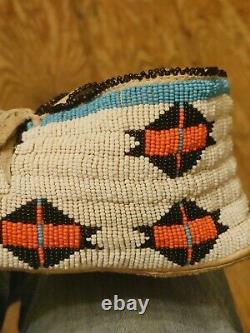 Early Plains Sioux Indian Native American Beaded Moccasins Beads Size 10