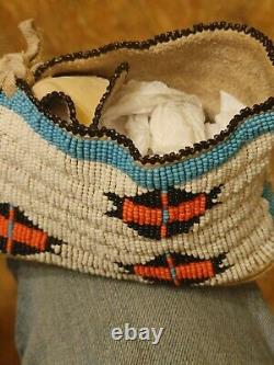 Early Plains Sioux Indian Native American Beaded Moccasins Beads Size 10