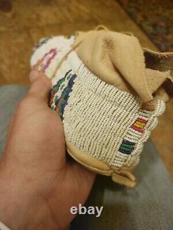 Early Plains Sioux Indian Native American Beaded Moccasins Beads Size 11 1/2