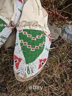 Early Plains Sioux Indian Native American Beaded Moccasins Vintage