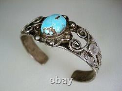 Early Pueblo / Navajo Handwrought Ingot Silver & Hi-dome Turquoise Bracelet