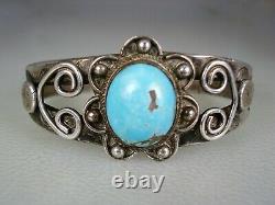 Early Pueblo / Navajo Handwrought Ingot Silver & Hi-dome Turquoise Bracelet