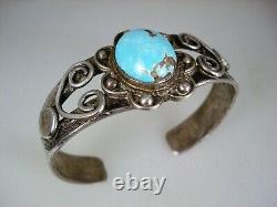 Early Pueblo / Navajo Handwrought Ingot Silver & Hi-dome Turquoise Bracelet