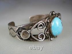 Early Pueblo / Navajo Handwrought Ingot Silver & Hi-dome Turquoise Bracelet