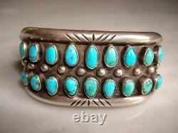 Early Pueblo Navajo Petit Point Heavy Silver Row Cuff Bracelet