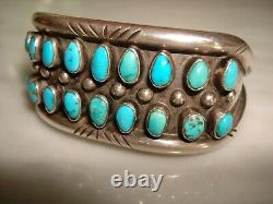 Early Pueblo Navajo Petit Point Heavy Silver Row Cuff Bracelet