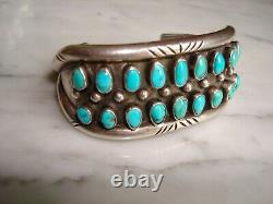 Early Pueblo Navajo Petit Point Heavy Silver Row Cuff Bracelet