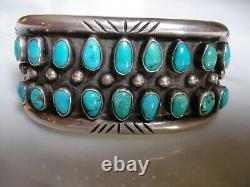 Early Pueblo Navajo Petit Point Heavy Silver Row Cuff Bracelet