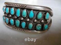 Early Pueblo Navajo Petit Point Heavy Silver Row Cuff Bracelet