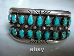 Early Pueblo Navajo Petit Point Heavy Silver Row Cuff Bracelet