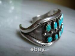 Early Pueblo Navajo Petit Point Heavy Silver Row Cuff Bracelet