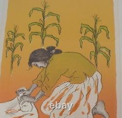 Early RC Gorman Native American Navajo low edition lithograph Making Corn flour