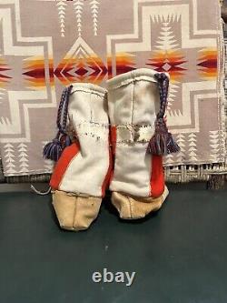 Early Rare Authentic Sioux Native American Beaded Deer Leather Moccasins Boots