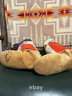 Early Rare Authentic Sioux Native American Beaded Deer Leather Moccasins Boots