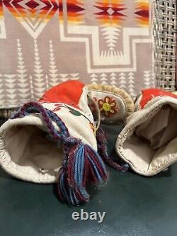 Early Rare Authentic Sioux Native American Beaded Deer Leather Moccasins Boots