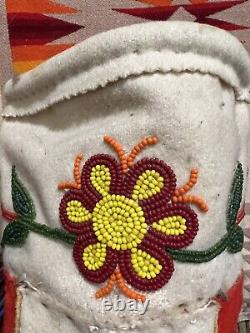 Early Rare Authentic Sioux Native American Beaded Deer Leather Moccasins Boots